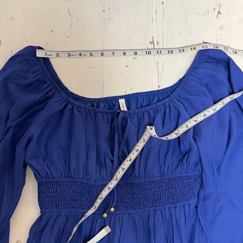 Dokotoo L Milkmaid Mini Dress L Square Neck Lantern Sleeve Smocked Boho Coquette - Picture 8 of 15